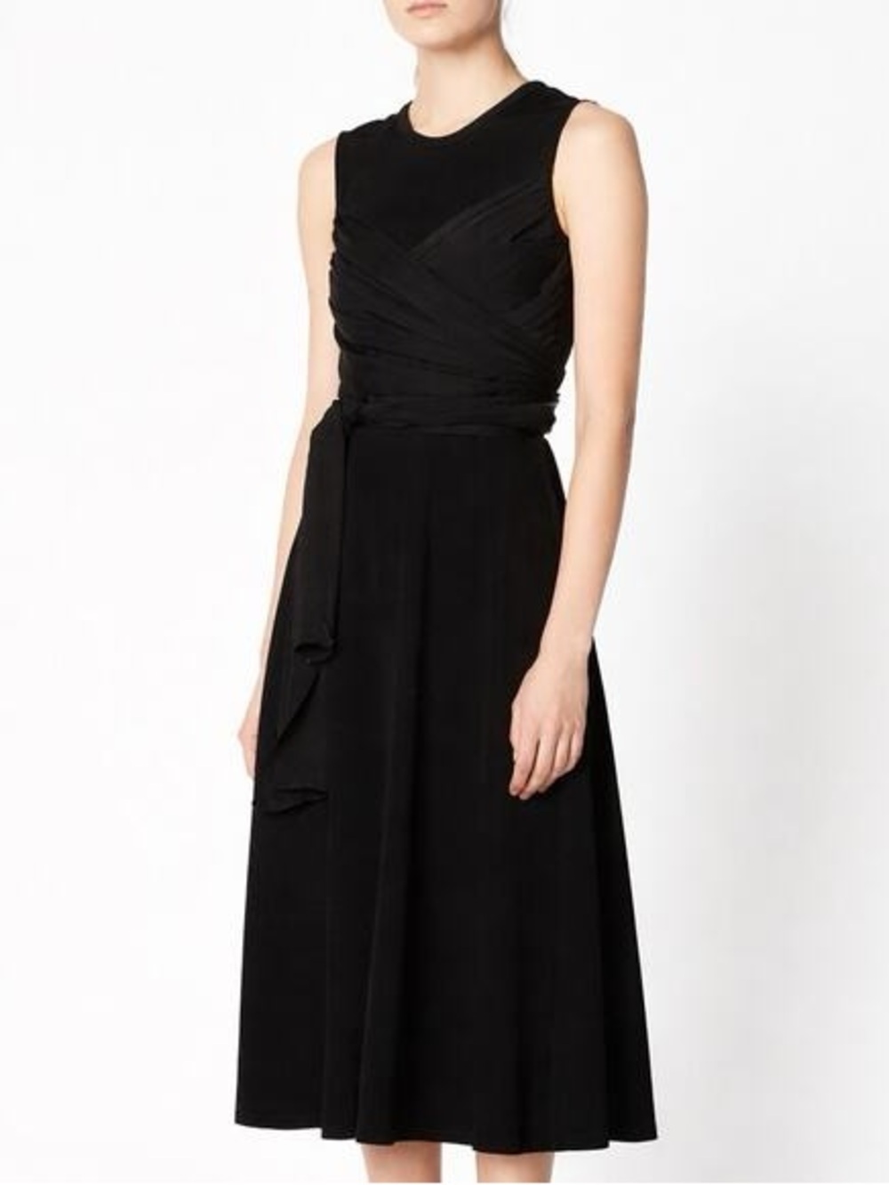 NWT Sandro Trudy Ruched Tie Midi Dress Black Size 8 - Picture 2 of 9